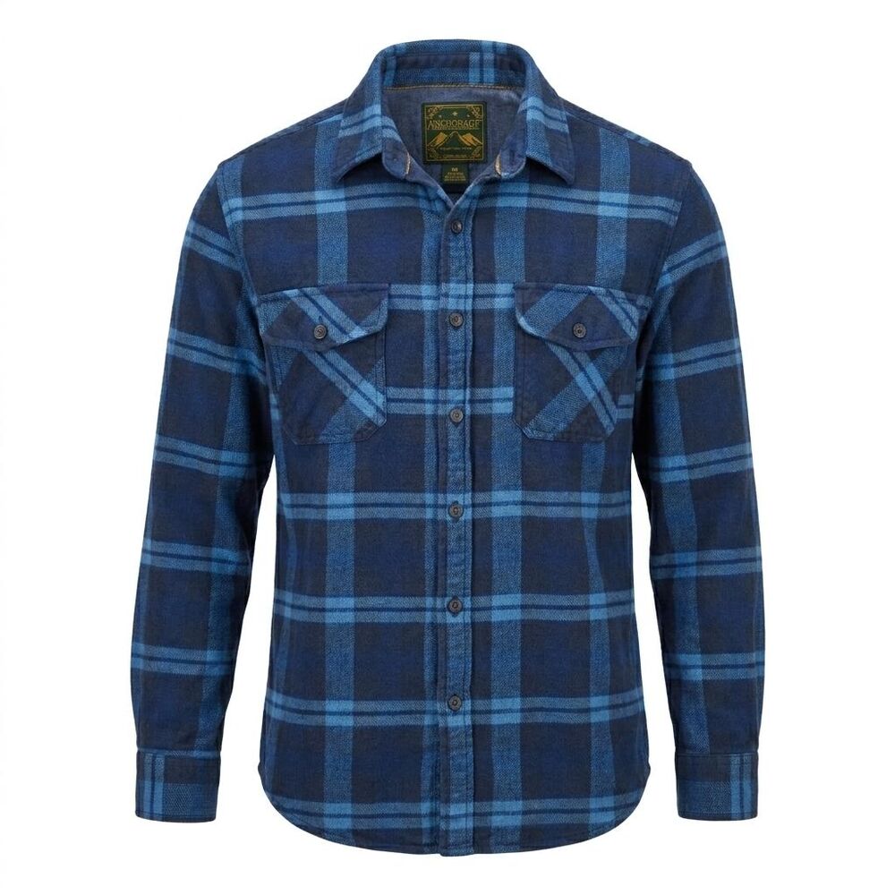 Anchorage‎ Expedition Flannel Shirt Mens Medium Blue Plaid Button Up
